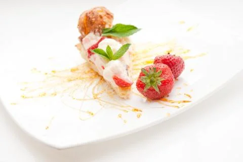 Classical Dessert with Strawberry and Mint Foto stock