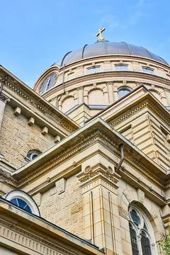 Classical Dome and Cross of St Josaphat Basilica - Low Angle View Stock Photos