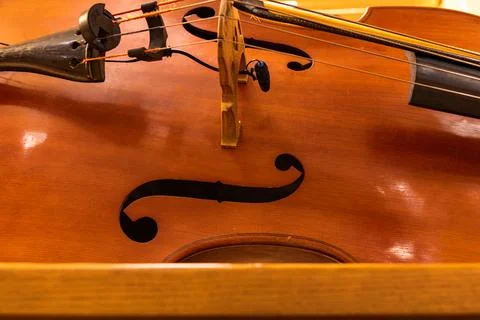 Classical double bass or cello on stage of empty philharmonic concert hall Stock Photos