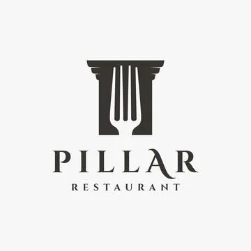 Classical elegant restaurant logo with old style pillar and fork vector Stock Illustration