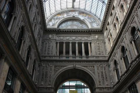 Classical facade masonry structure of shopping mall in Napoli Stock Photos