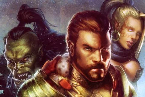 Classical fantasy character elf, king general commander, and orc warrior Stock-Illustration