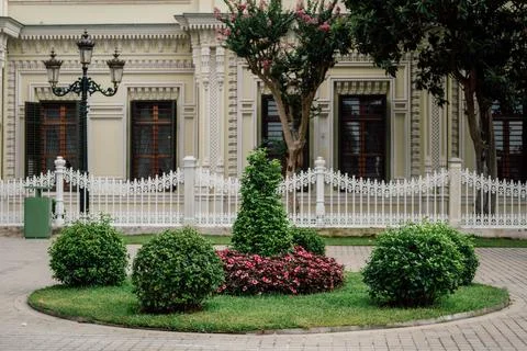 Classical garden circular composition in Yildiz Palace in Istanbul. Stock Photos