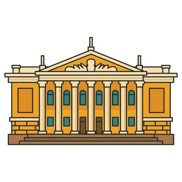 Classical government building with columns and pediment. Illustration. Obje.. Ilustración de archivo
