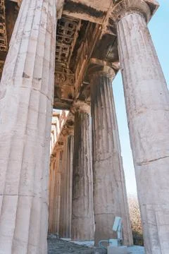 Classical Greek Temple Columns Close-Up Stock Photos