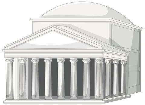 Classical Greek Temple Vector Illustration with Columns and Dome Stock Illustration