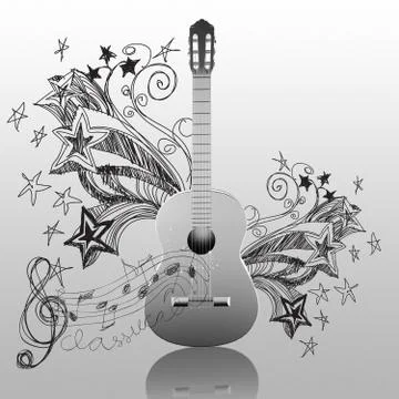 Classical guitar and doodle Stock Illustration