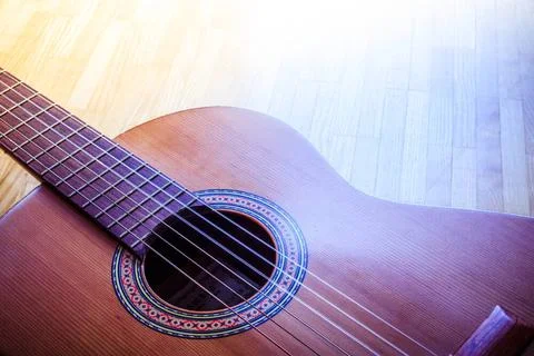 Classical guitar and strings, professional instrument Cutout of a classica... 스톡 사진