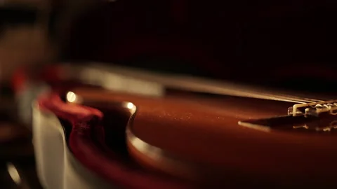 Classical Guitar Body and Strings Macro, Cinematic Warm Moody Music Study Detail Stock Footage 346599246