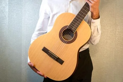 Classical guitar close up in studio 스톡 사진