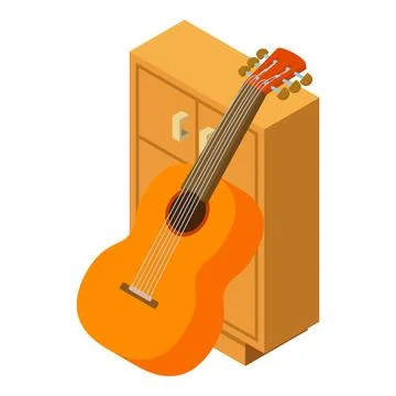 Classical guitar icon isometric vector. Stringed musical instrument near closet Stock Illustration