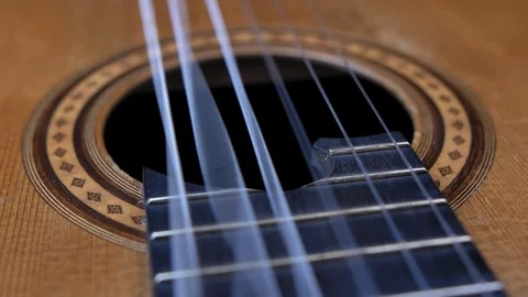 Classical Guitar Strings Vibrating when Song is Played Slow Motion 스톡 동영상 121083380