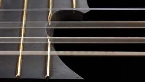 Classical Guitar Strings Vibrating when Song is Played Slow Motion 스톡 동영상 121083396