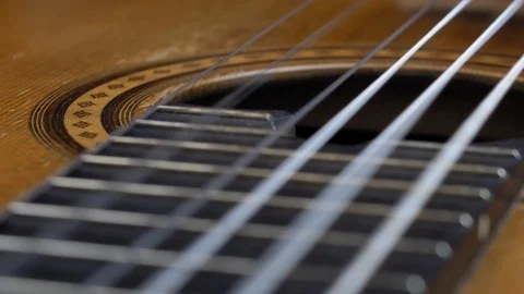 Classical Guitar Strings Vibrating when Song is Played Slow Motion 스톡 동영상 121083466
