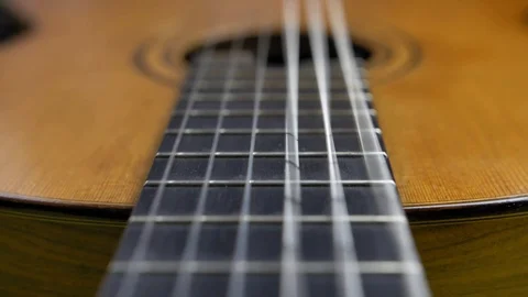 Classical Guitar Strings Vibrating when Song is Played Slow Motion 스톡 동영상 121083486