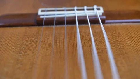 Classical Guitar Strings Vibrating when Song is Played Slow Motion 스톡 동영상 121083516