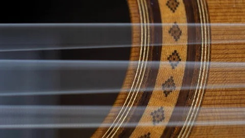 Classical Guitar Strings Vibrating when Song is Played Slow Motion 스톡 동영상 121083838