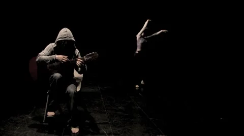 Classical Guitarist Playing & Female Ballet Dancer Dancing - Music Included HD Stock Footage