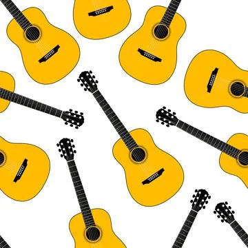 Classical guitars seamless vector pattern on a white background Illustrazione stock