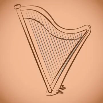 Classical harp. Antique string instrument. Stock Illustration