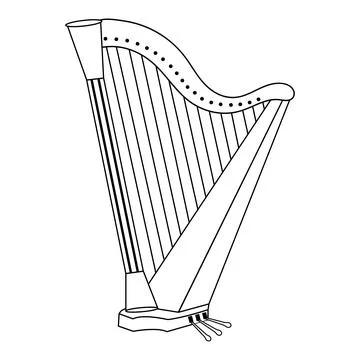 Classical harp in doodle style. Stringed musical instrument. Stock Illustration