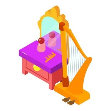 Classical harp icon isometric vector. Stringed musical instrument dressing table Illustrazione stock