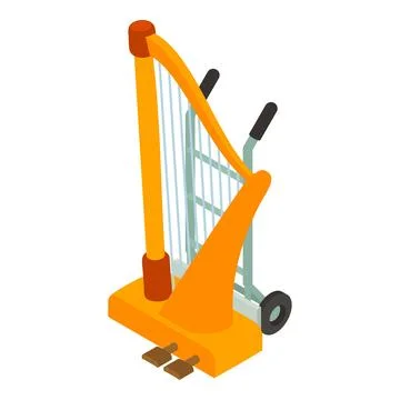 Classical harp icon isometric vector. Stringed music instrument on cargo trolley Illustrazione stock