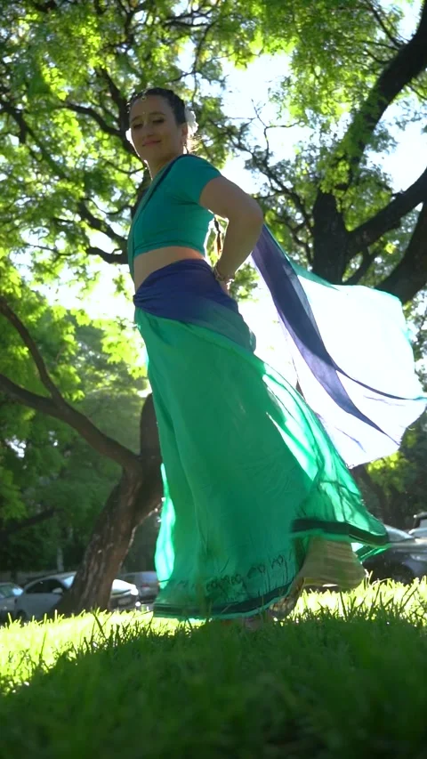 Classical Indian Dancer Performing Mudra in Sunny Park Stock Footage 332228956