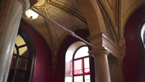Classical interior design of ancient times, high decorated ceilings, arches and 스톡 동영상 227681821