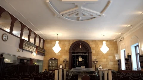 Classical interior of Synagogue. Historic building of the Jewish community. 스톡 동영상 98349448