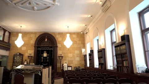 Classical interior of Synagogue. Historic building of the Jewish community. 스톡 동영상 98349478