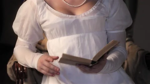Classical lady 1800's costume (pan down). Stock Footage 50147985