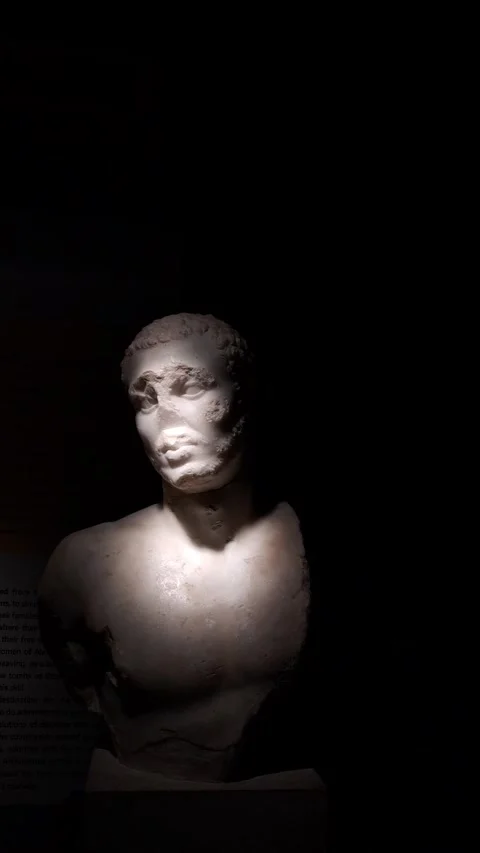 Classical Male Torso Marble Bust Greco-Roman Museum Alexandria Stock Footage 345350427
