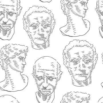 Classical man head bust . Seamless pattern. Vector vintage themed background. Stock Illustration