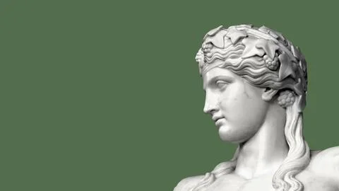 Classical marble bust of a serene young figure with detailed wavy hair and Stock Photos