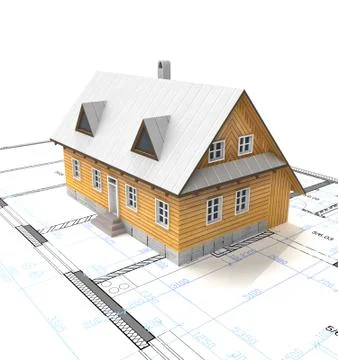 Classical mountain cottage building with layout plan illustration Ilustración de archivo