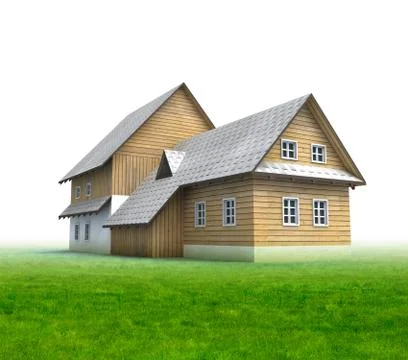 Classical mountain cottage with grass on white background illustration Ilustración de archivo