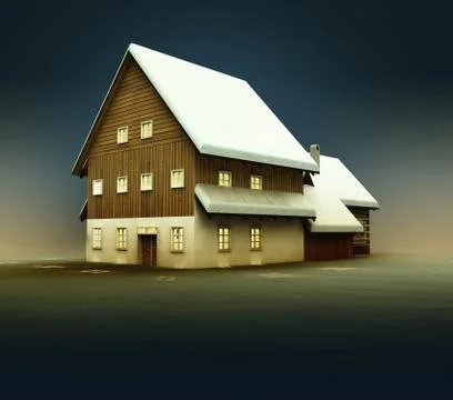 Classical mountain cottage window lighting at night illustration Ilustración de archivo