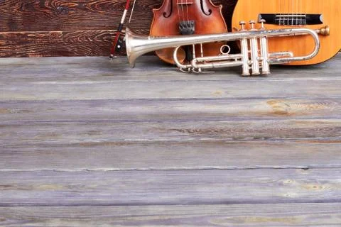 Classical musical instruments and copy space. Stock Photos