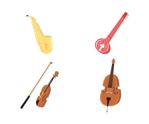 Classical musical instruments flat color vector object set Stock Illustration