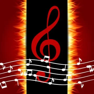 Classical musical notes with treble clef ?? Fire Background.Vector Illustrati Illustrazione stock