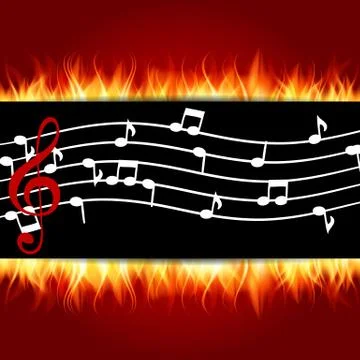 Classical musical notes with treble clef ?? Fire Background.Vector Illustrati Stock Illustration