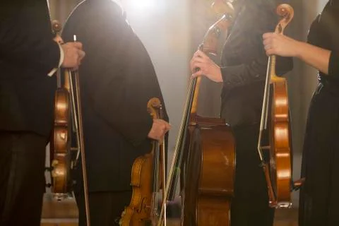 Classical musicians holding instruments Stock Photos