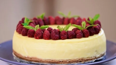 Classical New York cheesecake with berry Stock Footage 79391108