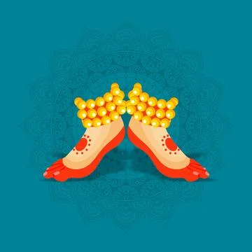 Classical or Kathakali Dancer foot activity illustration on blue mandala pa.. Stock Illustration