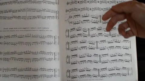 Classical pianist musician studying classical music notes for a classic concert Stock Footage 171156830