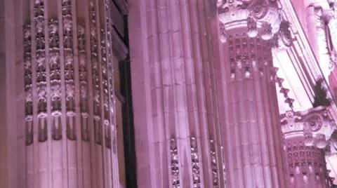 Classical pillars with purple lighting on them Stock Footage 10591703