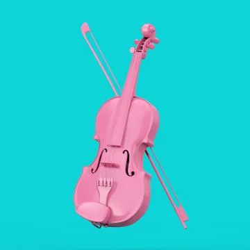 Classical Pink Violin with Bow in Duotone Style. 3d Rendering Stock Illustration