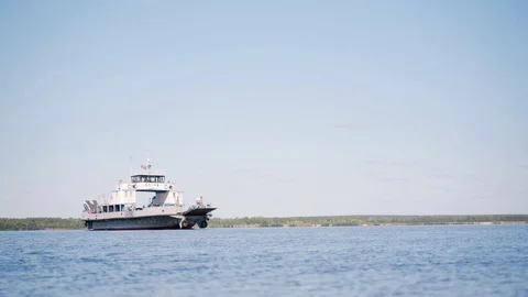 Classical river crossing. The ferry goes along the river. Stock Footage 118742352