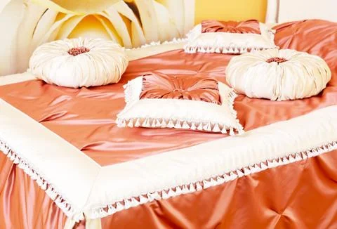 Classical satin pillows close up Stock Photos